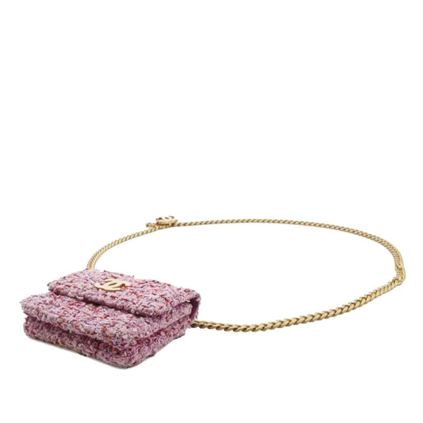 Chanel CC Quilted Tweed Flap Chain Belt Bag Pink Tweed Good condition - Inside View
