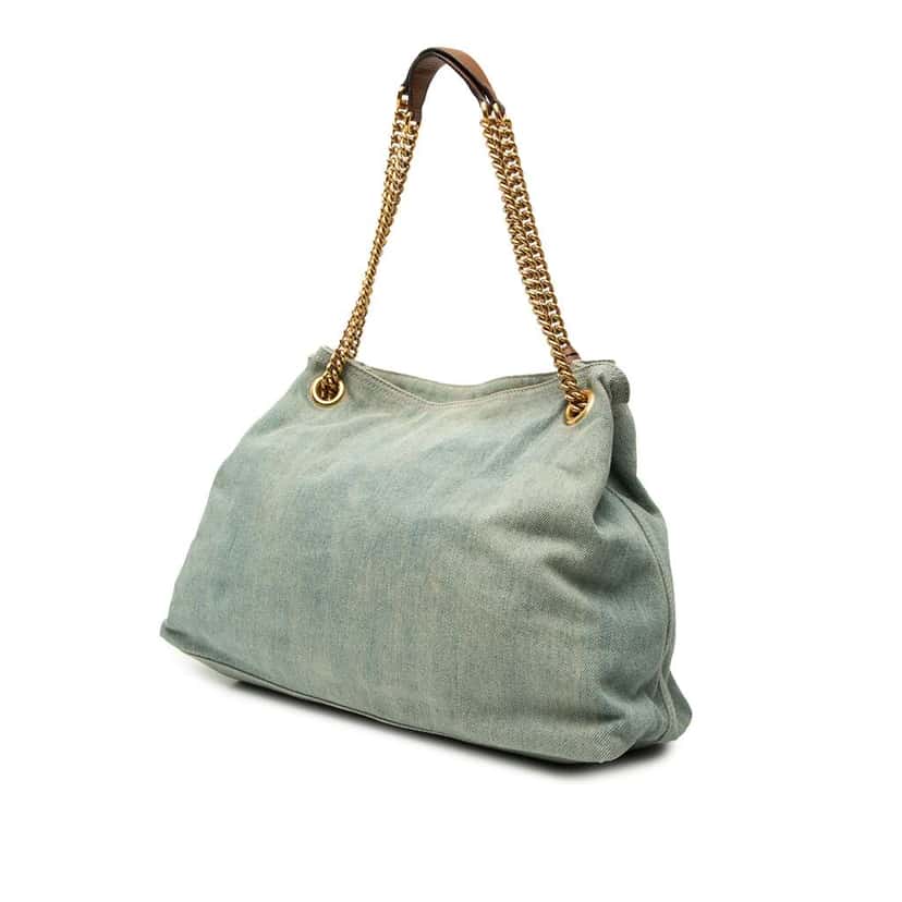 Gucci Medium Denim Soho Chain Tote Blue Denim Good condition - Back View