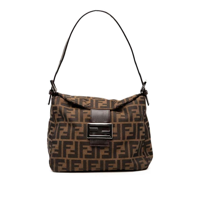 Fendi Zucca Canvas Double Flap Shoulder Bag Brown Canvas Good condition - Front View