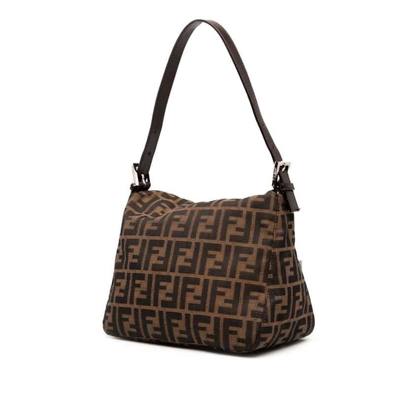 Fendi Zucca Canvas Double Flap Shoulder Bag Brown Canvas Good condition - Back View