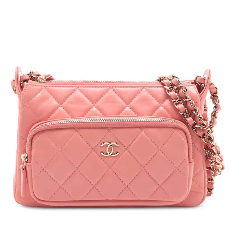 Chanel Small Quilted Lambskin Clutch with Chain Shoulder Bag Pink Leather Good condition - Front View