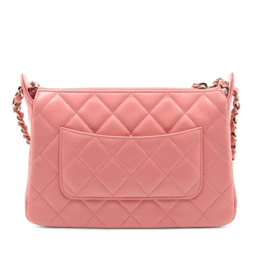 Chanel Small Quilted Lambskin Clutch with Chain Shoulder Bag Pink Leather Good condition - Back View