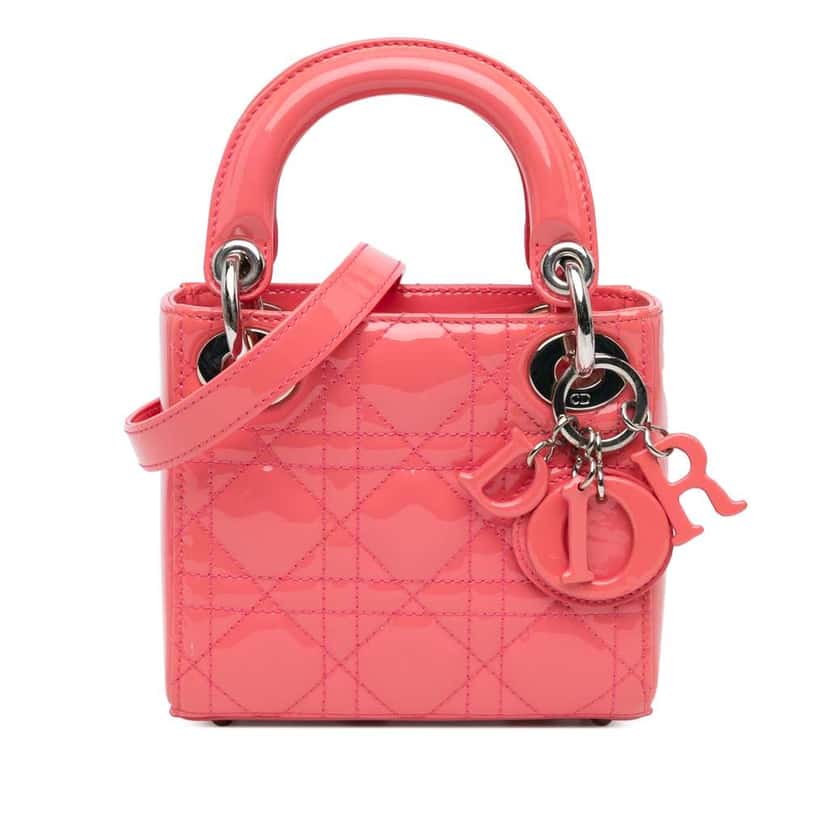 Dior Micro Patent Cannage Lady Dior Pink Leather Very good condition - Front View