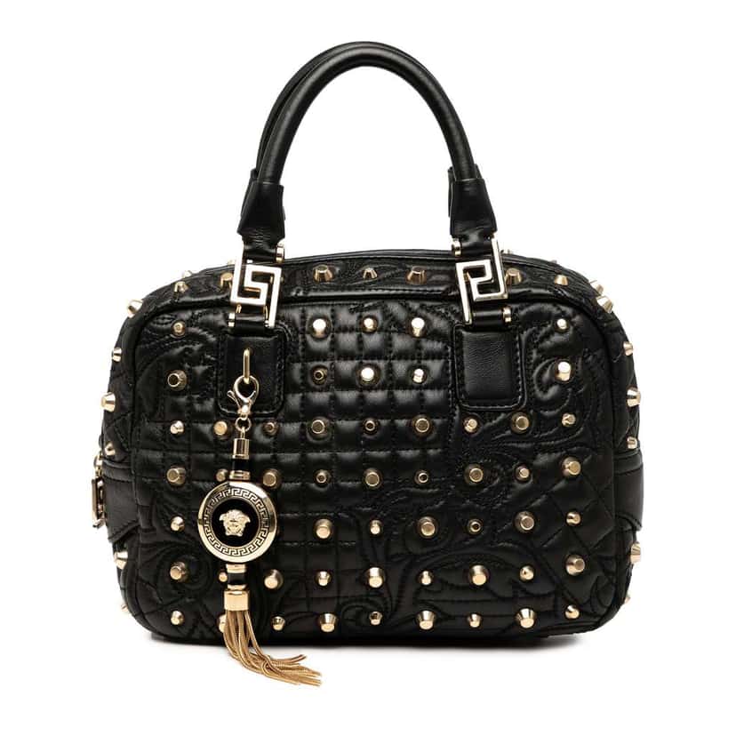 Versace Barocco Quilted Nappa Studded Demetra Vanitas Handbag Black Leather Good condition - Front View
