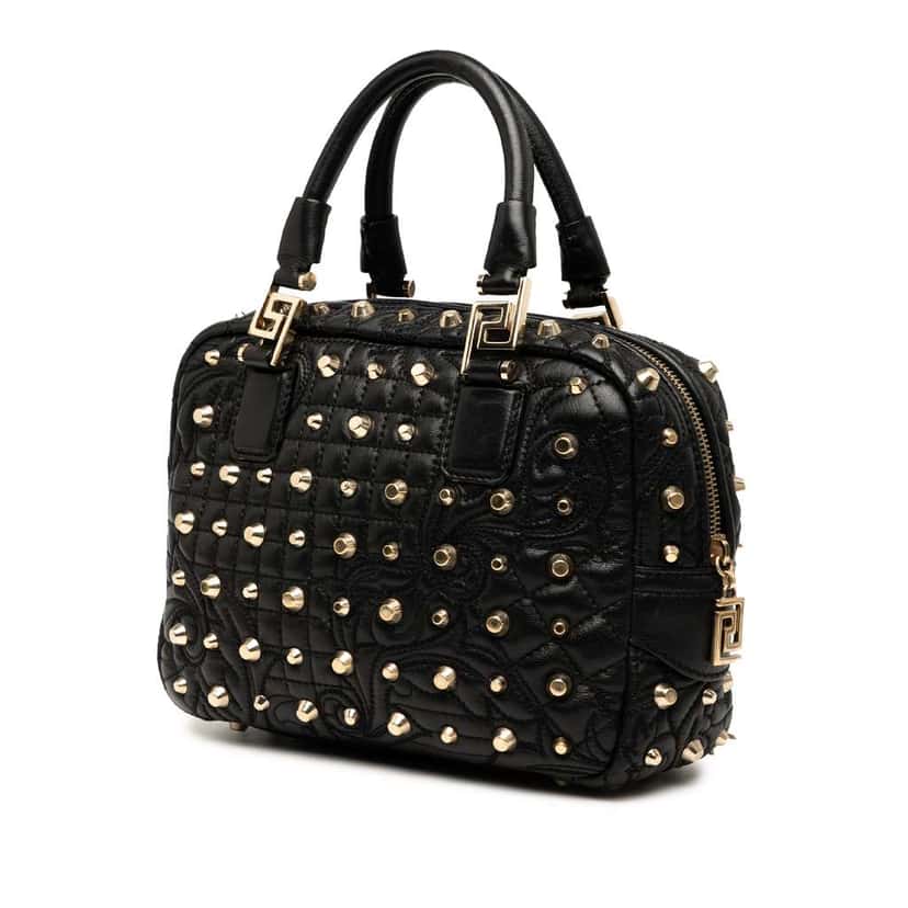 Versace Barocco Quilted Nappa Studded Demetra Vanitas Handbag Black Leather Good condition - Back View