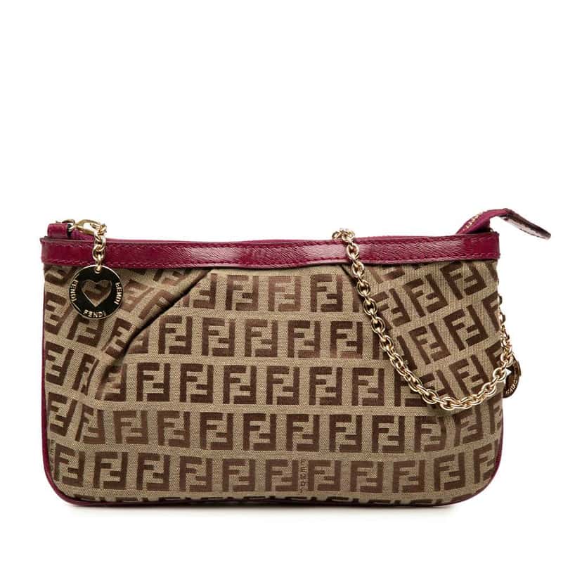 Fendi Zucchino Canvas Chain Pochette Brown Canvas Good condition - Front View
