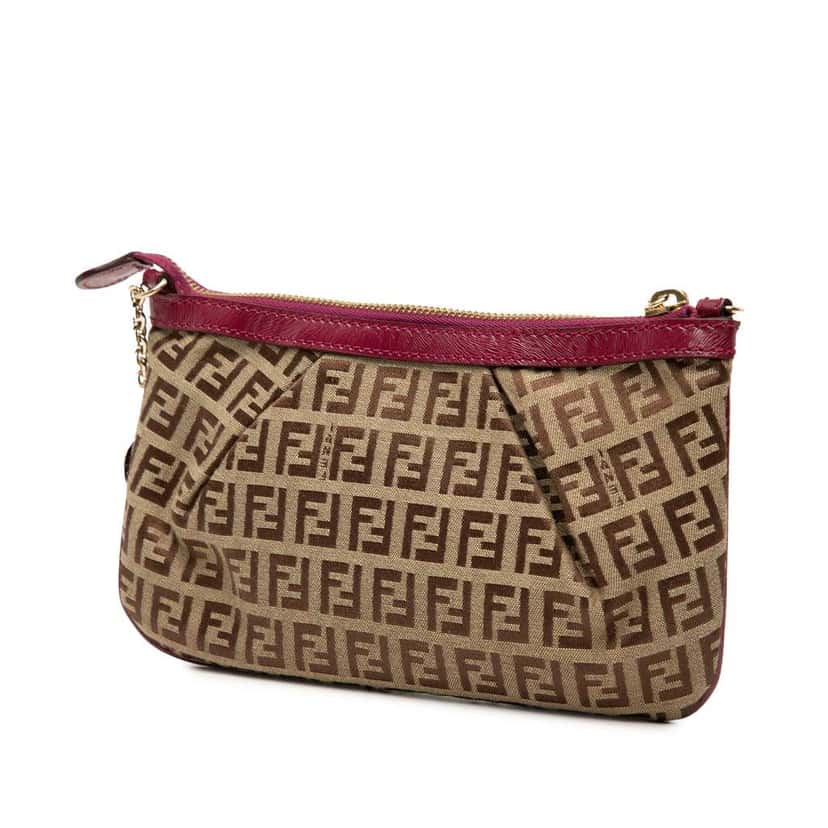 Fendi Zucchino Canvas Chain Pochette Brown Canvas Good condition - Back View