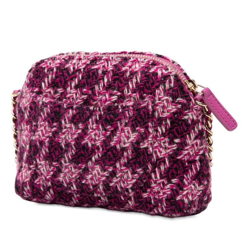 Chanel CC Tweed Houndstooth Clutch On Chain Purple Tweed Good condition - Back View