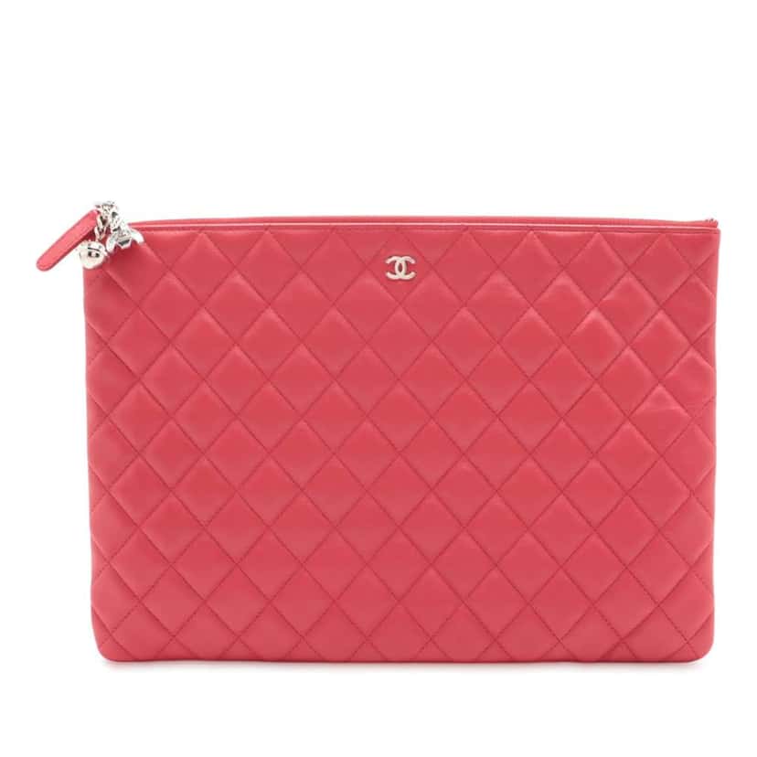 Chanel Large Quilted lambskin Cosmetic Case Red Leather Good condition - Front View