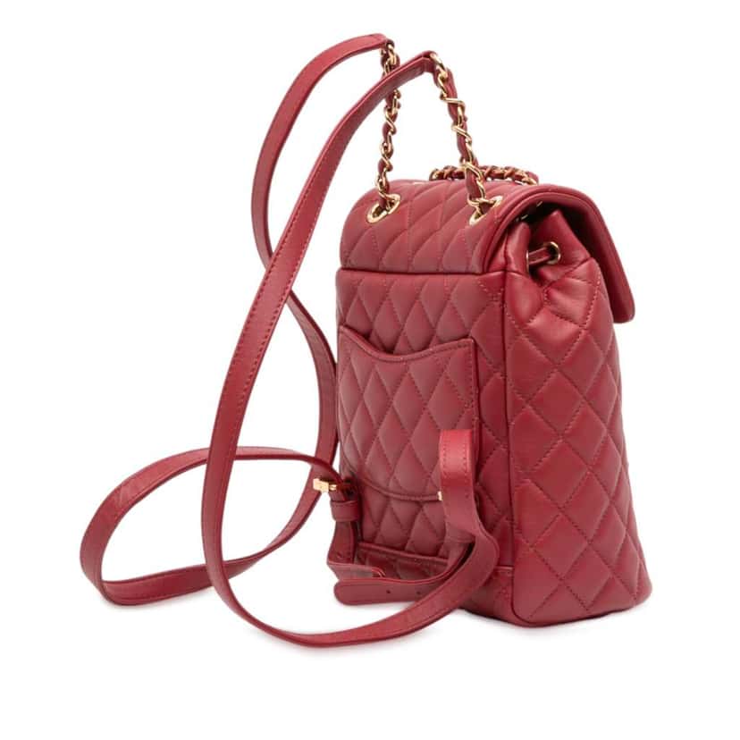 Chanel Mini Quilted Lambskin Urban Spirit Backpack Red Leather Good condition - Back View