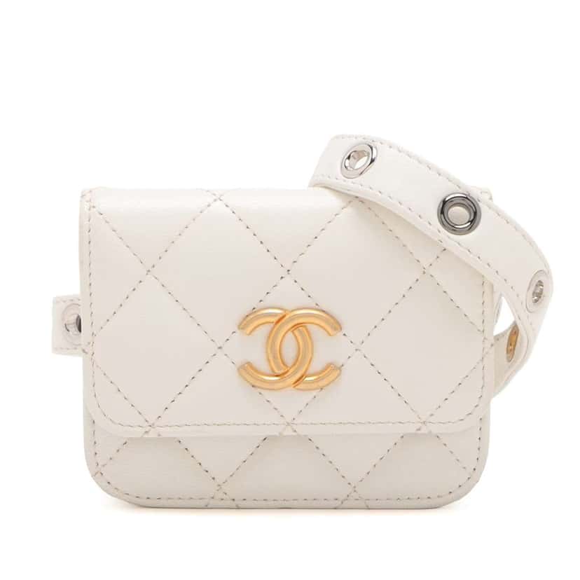 Chanel Quilted Lamsbskin Punk Essentials Chain Flap Belt Bag White Leather Good condition - Front View