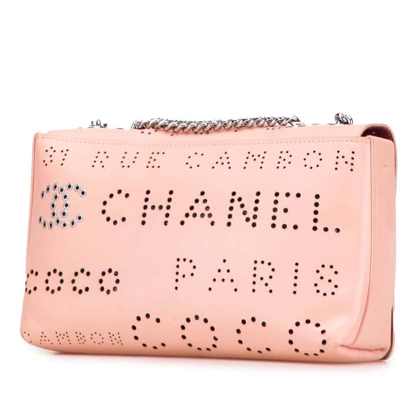 Chanel Perforated Calfskin Logo Eyelet Flap Bag Pink Leather Good condition - Back View