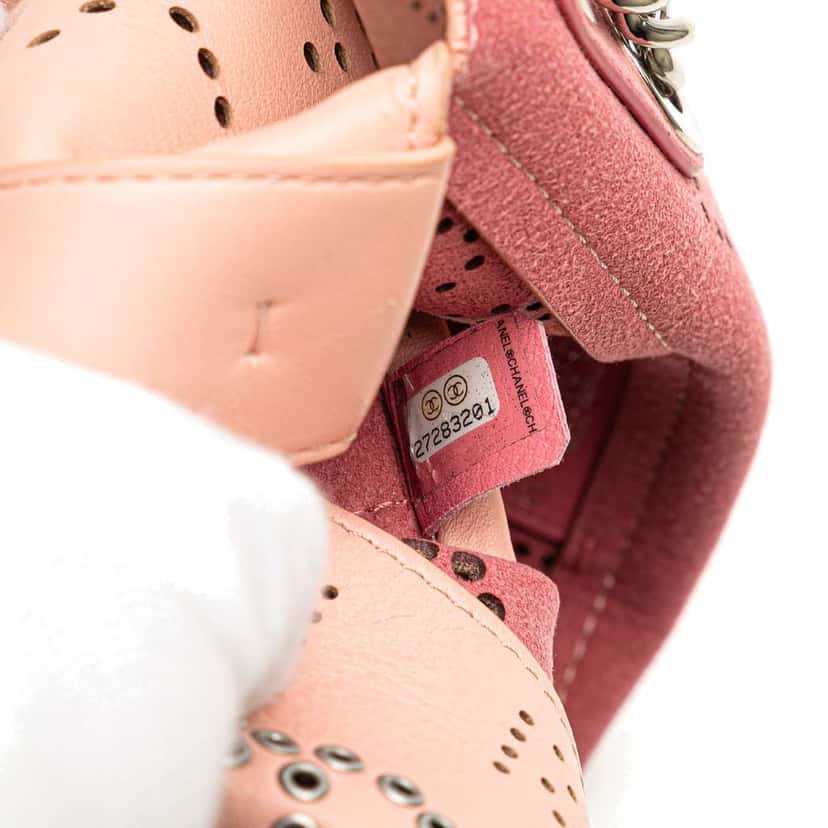 Chanel Perforated Calfskin Logo Eyelet Flap Bag Pink Leather Good condition - Box View