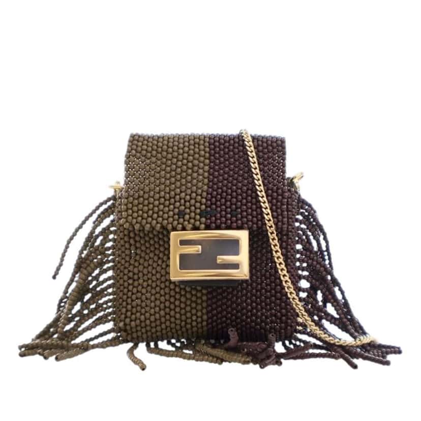 Fendi Beaded Pequin Pico Baguette Charm Crossbody Green Good condition - Front View