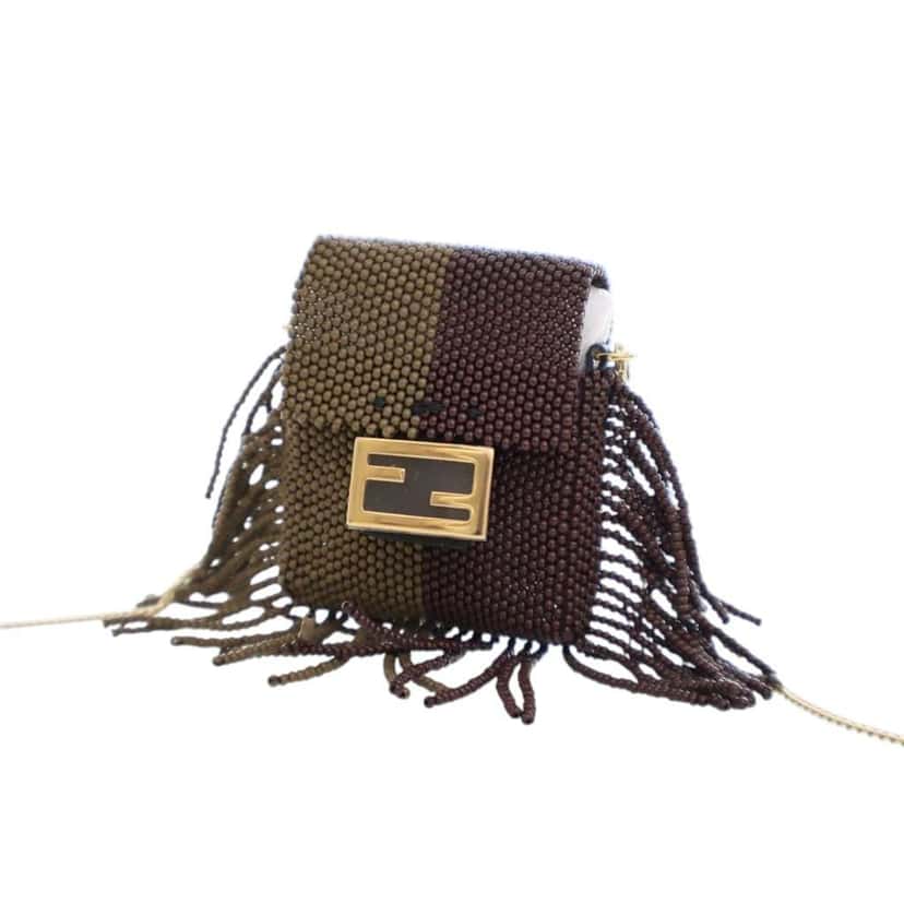 Fendi Beaded Pequin Pico Baguette Charm Crossbody Green Good condition - Back View