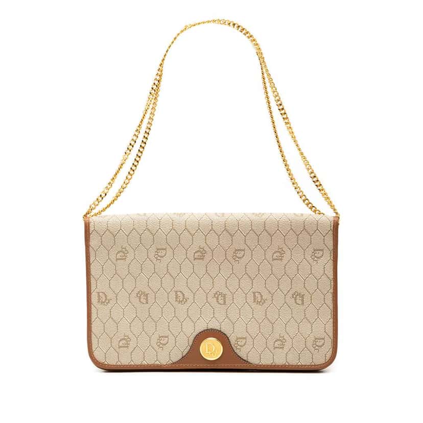 Dior Honeycomb Coated Canvas Chain Shoulder Bag Brown Canvas Good condition - Front View