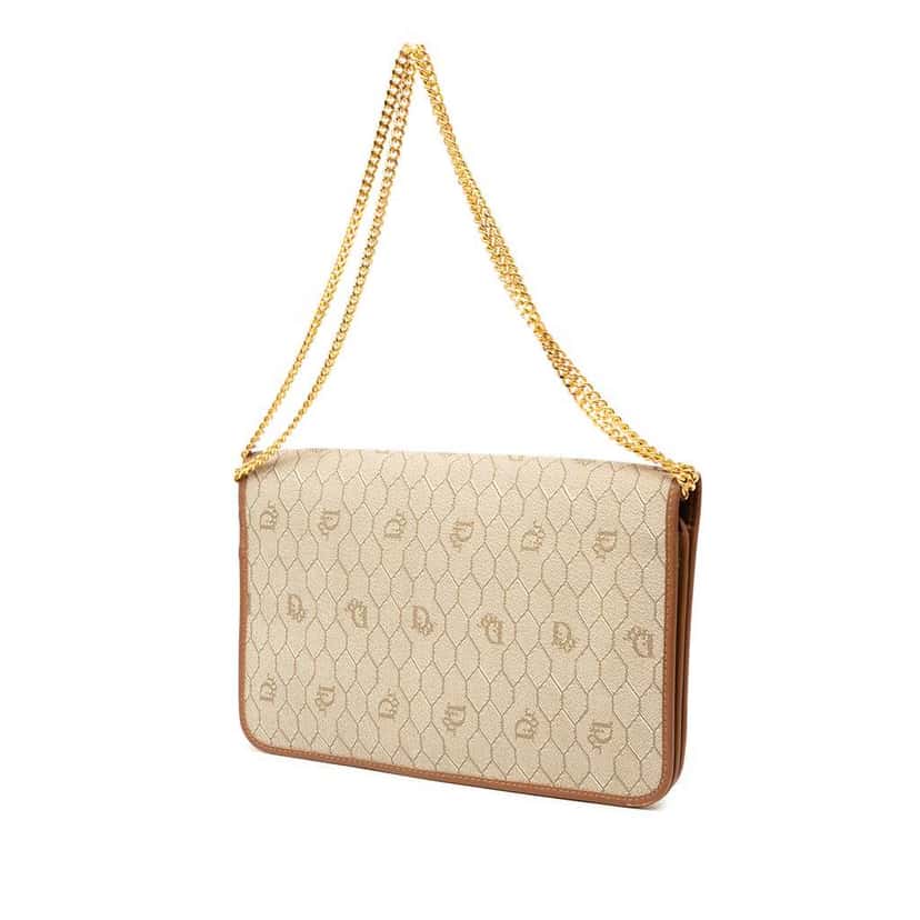 Dior Honeycomb Coated Canvas Chain Shoulder Bag Brown Canvas Good condition - Back View