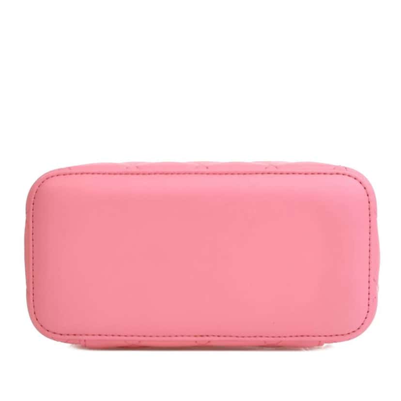 Chanel Small Quilted Lambskin Pearl Crush Vanity Case with Chain Pink Leather Good condition - Model View