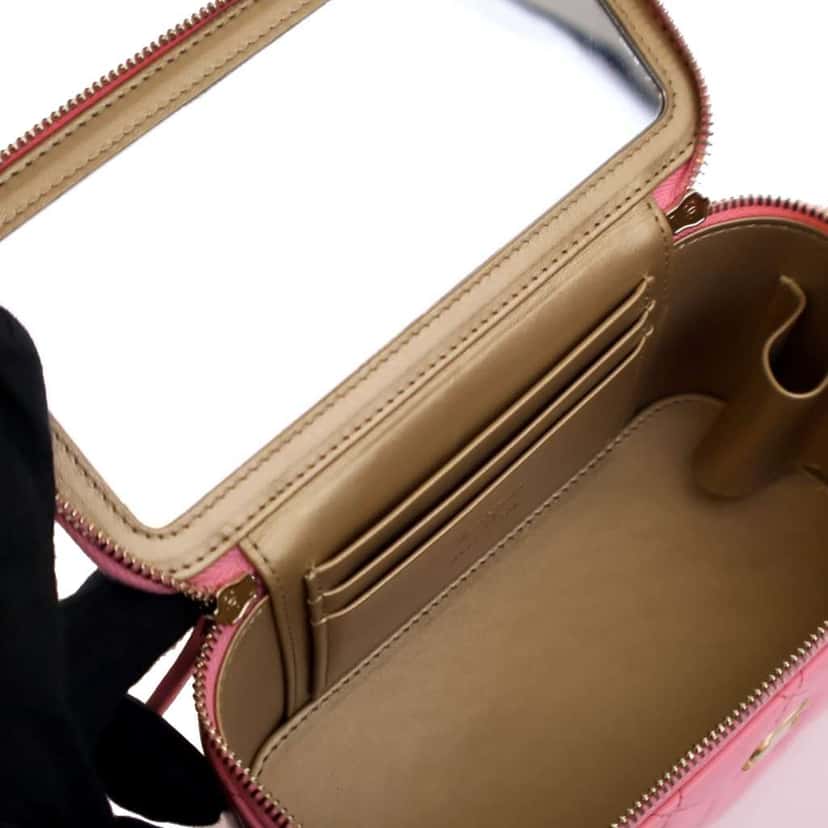 Chanel Small Quilted Lambskin Pearl Crush Vanity Case with Chain Pink Leather Good condition - Box View