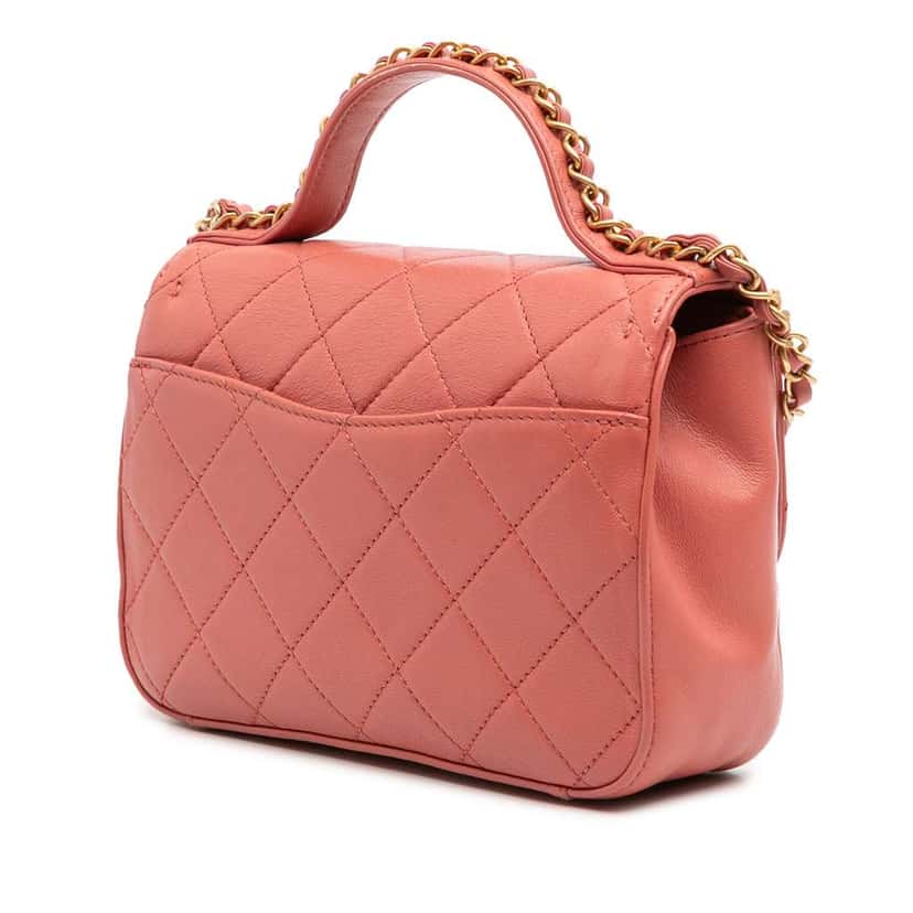 Chanel Quilted Lambskin Chain Infinity Top Handle Bag Pink Leather Very good condition - Back View