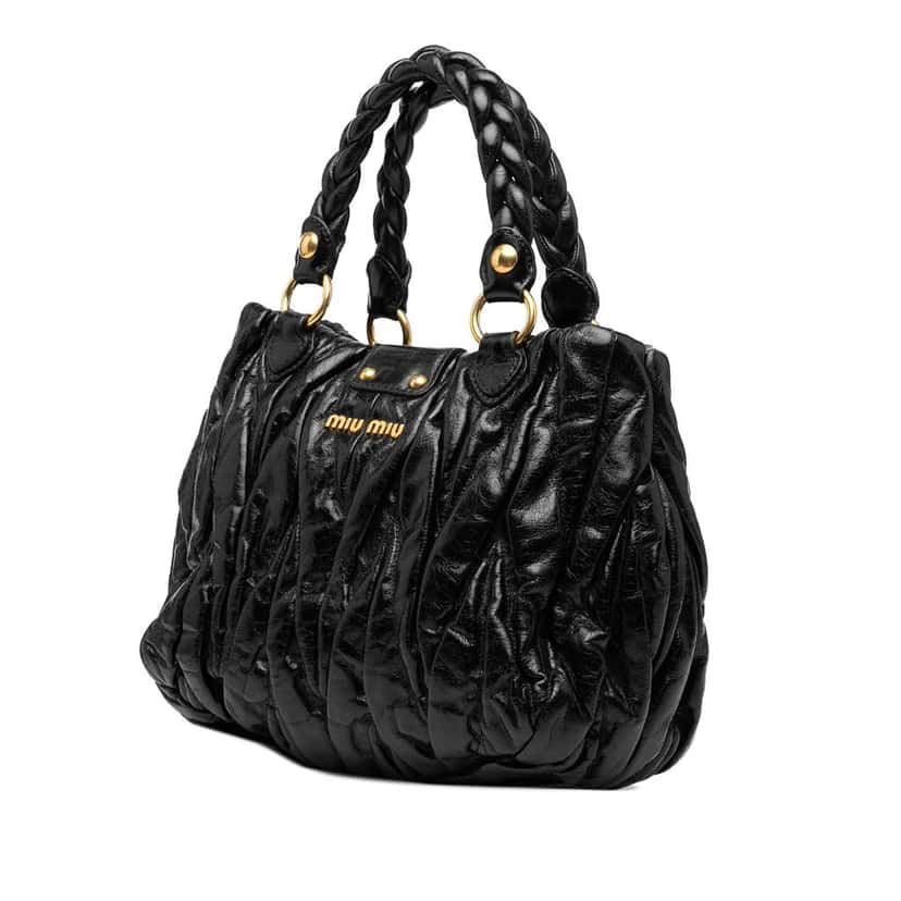 Miu Miu Matelasse Lux Lambskin Bauletto Aperto Satchel Black Leather Good condition - Back View