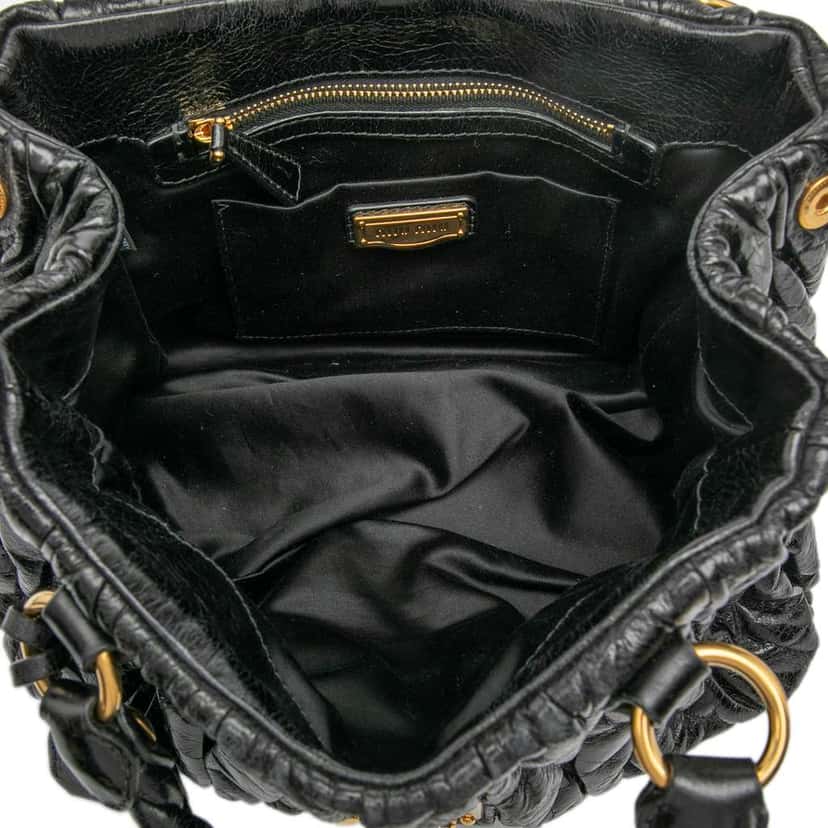 Miu Miu Matelasse Lux Lambskin Bauletto Aperto Satchel Black Leather Good condition - Model View