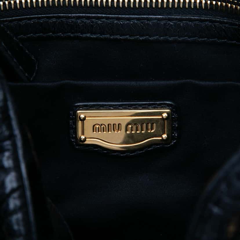 Miu Miu Matelasse Lux Lambskin Bauletto Aperto Satchel Black Leather Good condition - Box View