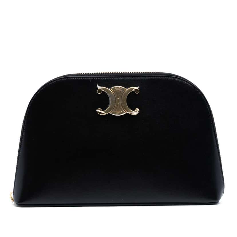 Celine Shiny Calfskin Triomphe Pouch Black Leather Good condition - Front View