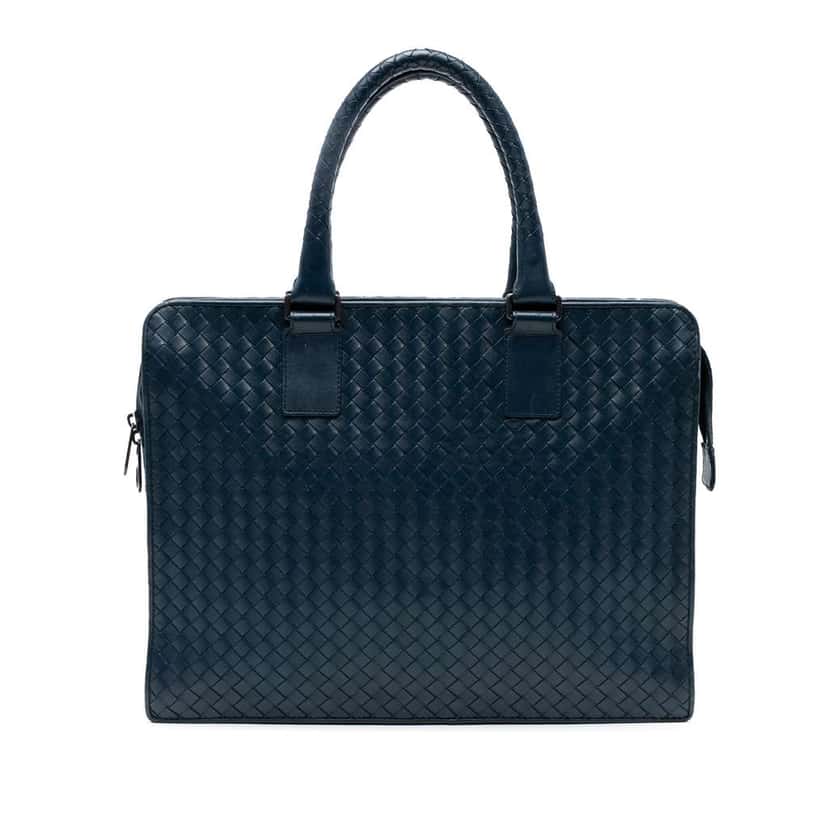 Bottega Veneta Nappa Intrecciato Business Bag Blue Leather Good condition - Front View