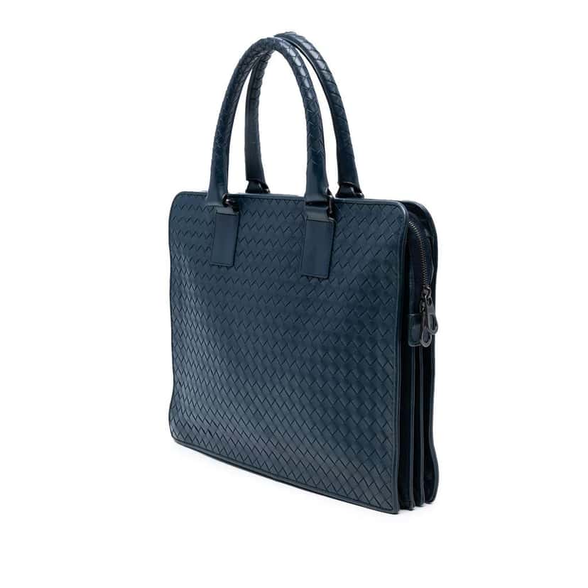 Bottega Veneta Nappa Intrecciato Business Bag Blue Leather Good condition - Back View