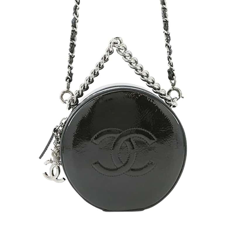 Chanel Patent Round As Earth Bag Black Leather Good condition - Front View