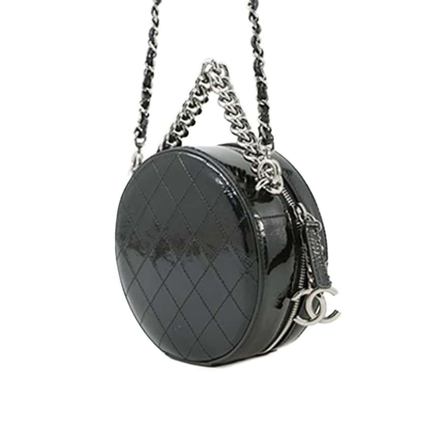 Chanel Patent Round As Earth Bag Black Leather Good condition - Back View