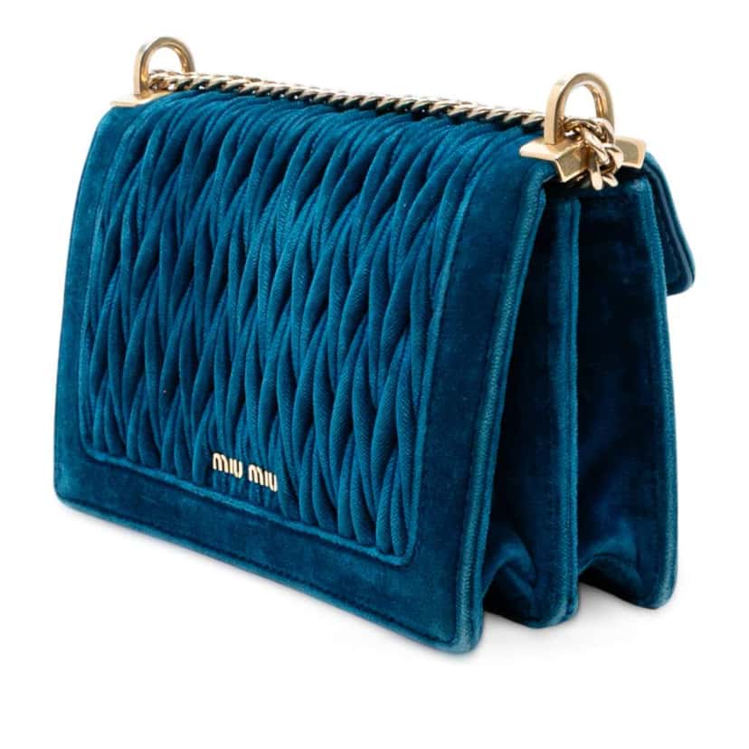Miu Miu Velluto Matelasse Confidential Chain Crossbody Blue Velvet Good condition - Back View