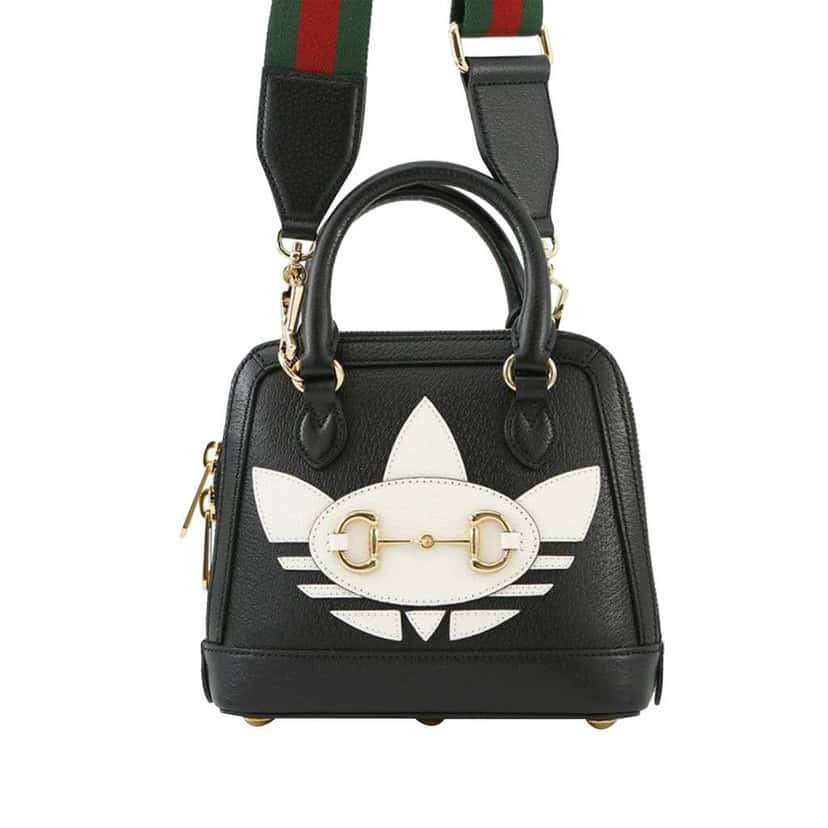 Gucci Adidas Mini Leather Horsebit 1955 Top Handle Bag Black Leather Good condition - Front View