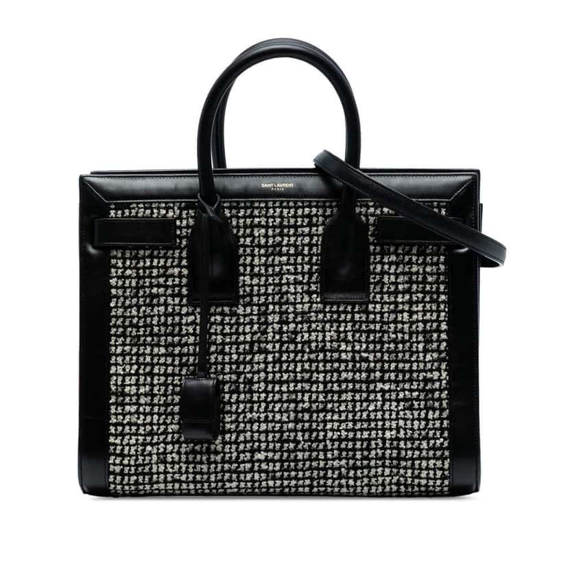 Saint Laurent Small Tweed Houndstooth Sac De Jour Satchel Black Tweed Good condition - Front View