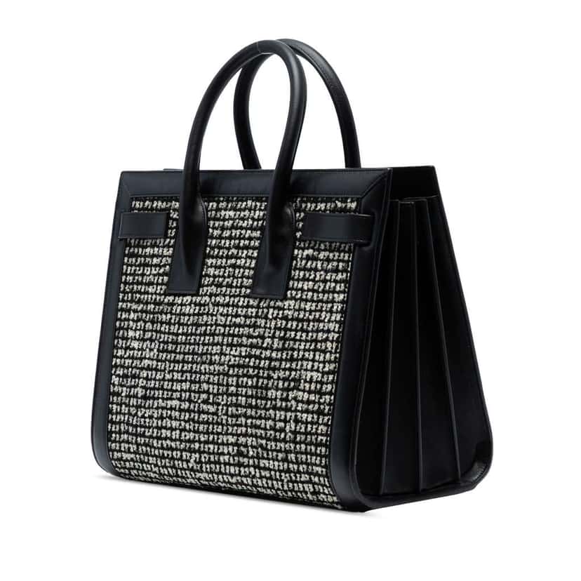 Saint Laurent Small Tweed Houndstooth Sac De Jour Satchel Black Tweed Good condition - Back View