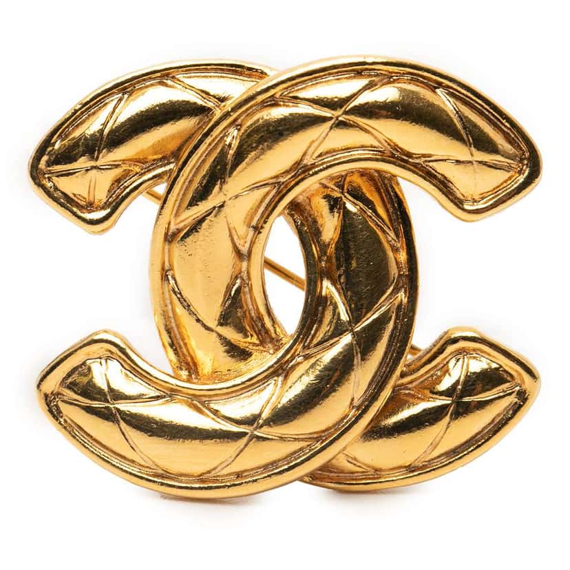 Chanel Gold Plated CC Quilted Brooch Gold Metal Good condition - Front View