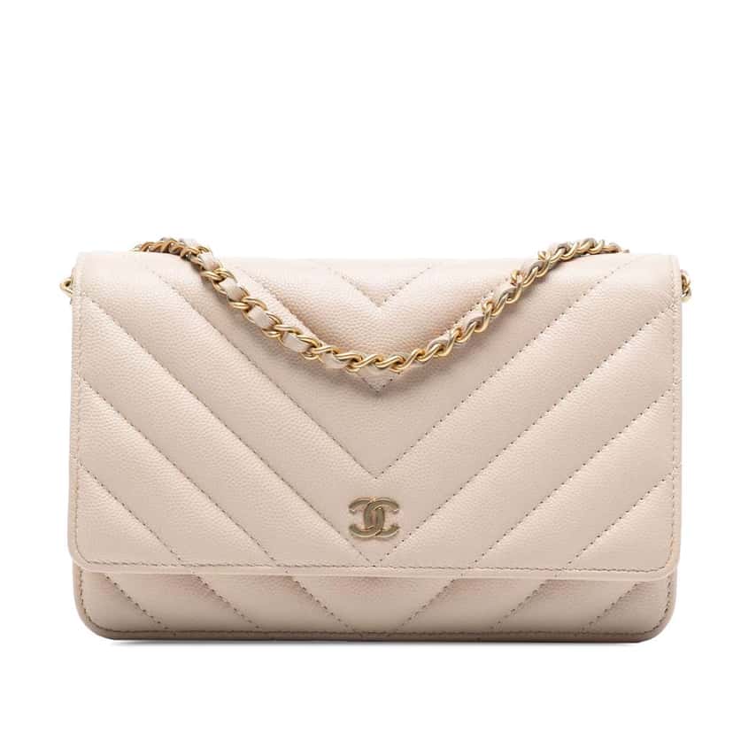 Chanel CC Chevron Caviar Ancient Greek Charms Wallet On Chain Brown Leather Good condition - Front View
