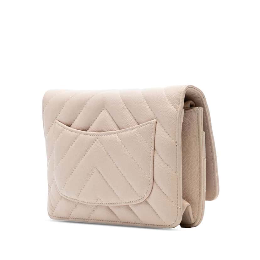 Chanel CC Chevron Caviar Ancient Greek Charms Wallet On Chain Brown Leather Good condition - Back View