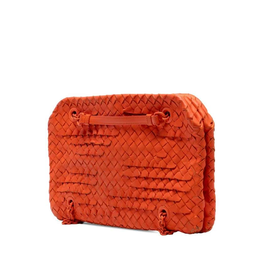 Bottega Veneta Nappa Intrecciato Ruffle Duo Shoulder Bag Orange Leather Good condition - Back View