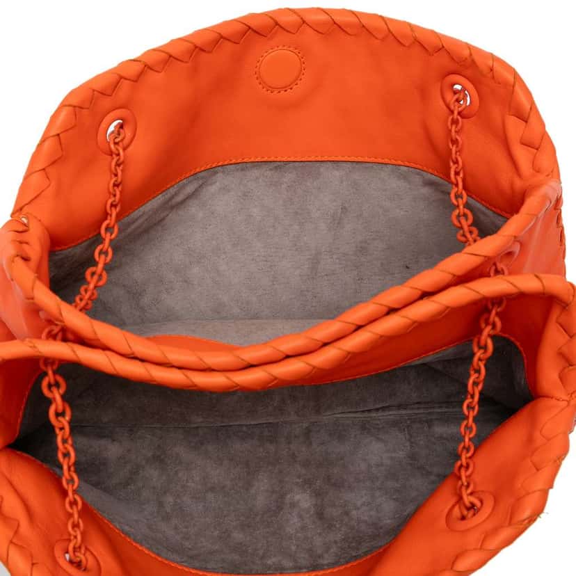 Bottega Veneta Nappa Intrecciato Ruffle Duo Shoulder Bag Orange Leather Good condition - Model View