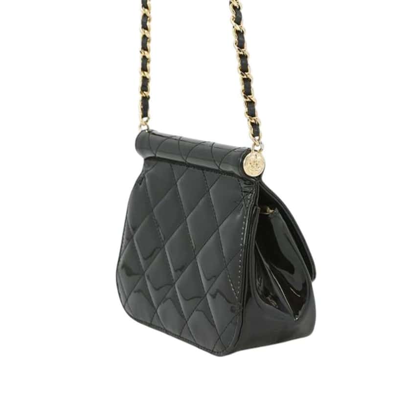 Chanel CC Quilted Patent Frame Flap Clutch with Chain Black Leather Good condition - Back View