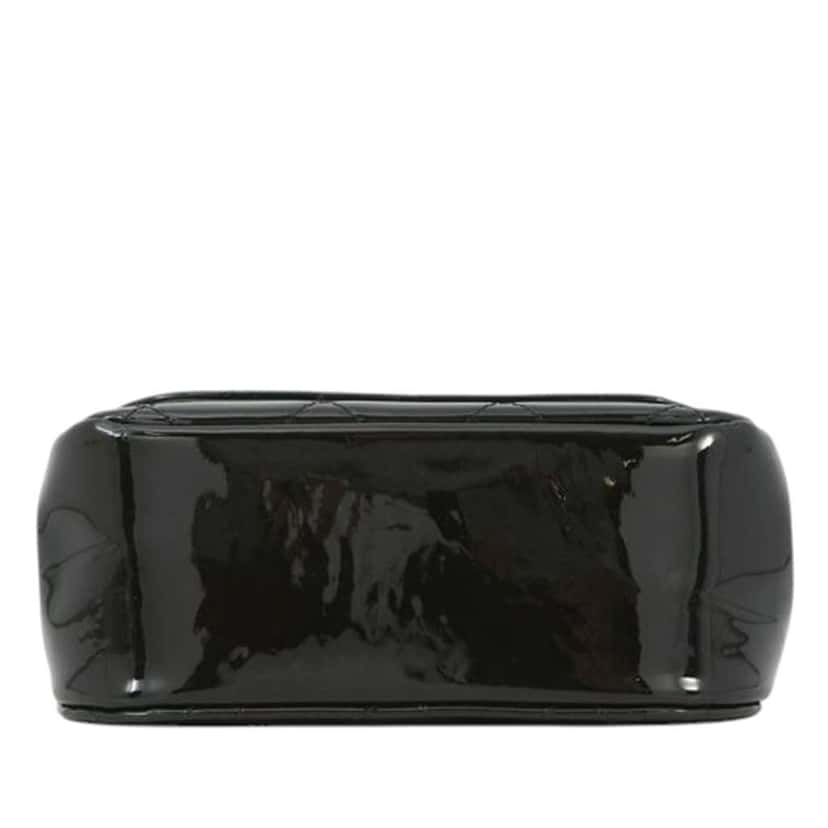 Chanel CC Quilted Patent Frame Flap Clutch with Chain Black Leather Good condition - Inside View