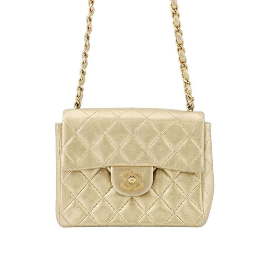 Chanel Mini Square Classic Lambskin Single Flap Gold Leather Good condition - Front View