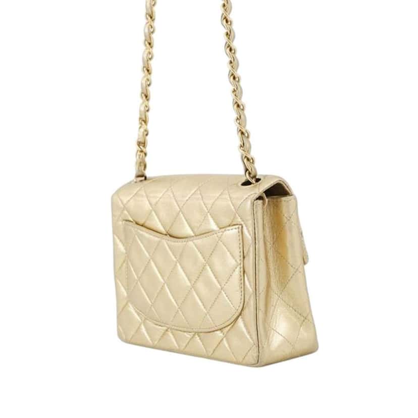 Chanel Mini Square Classic Lambskin Single Flap Gold Leather Good condition - Back View