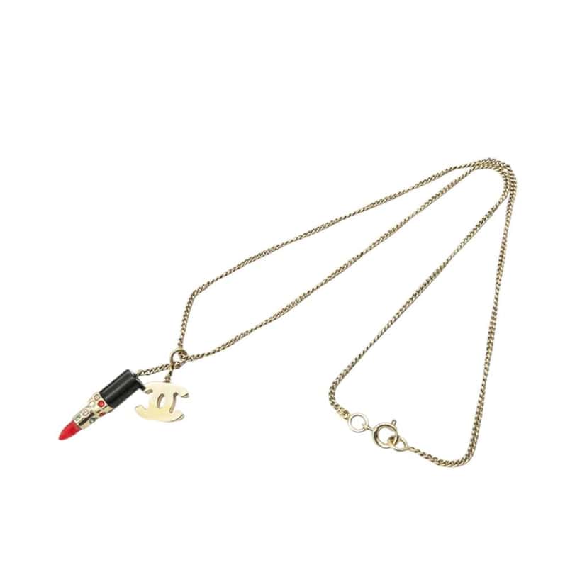 Chanel Gold Plated CC Lipstick Pendant Necklace Gold Metal Good condition - Front View