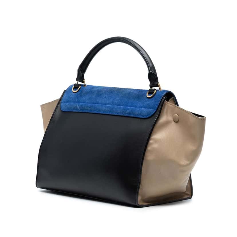 Celine Medium Tricolor Calfskin and Suede Trapeze Satchel Black Leather Good condition - Back View