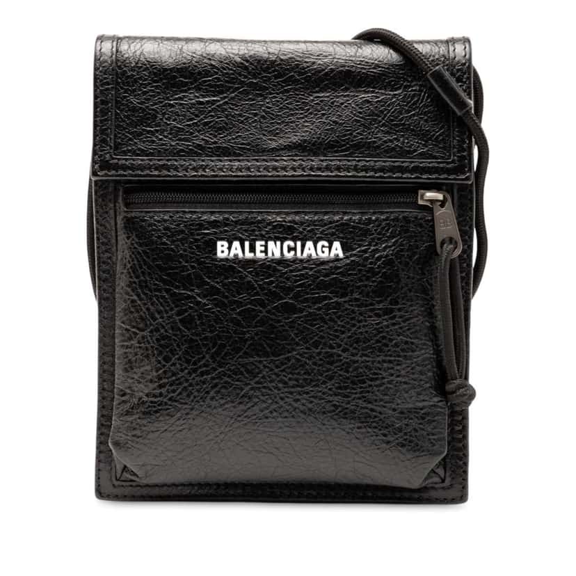 Balenciaga Small Lambskin Arena Explorer Pouch Black Leather Good condition - Front View