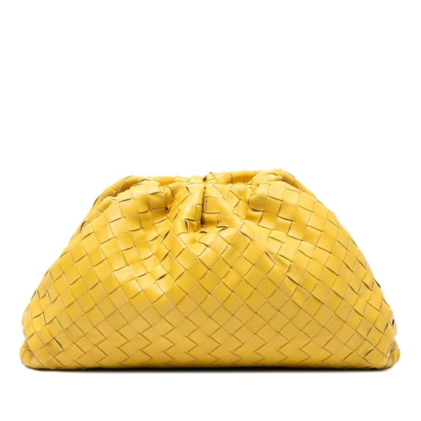 Bottega Veneta Nappa Intrecciato The Pouch Yellow Leather Good condition - Front View