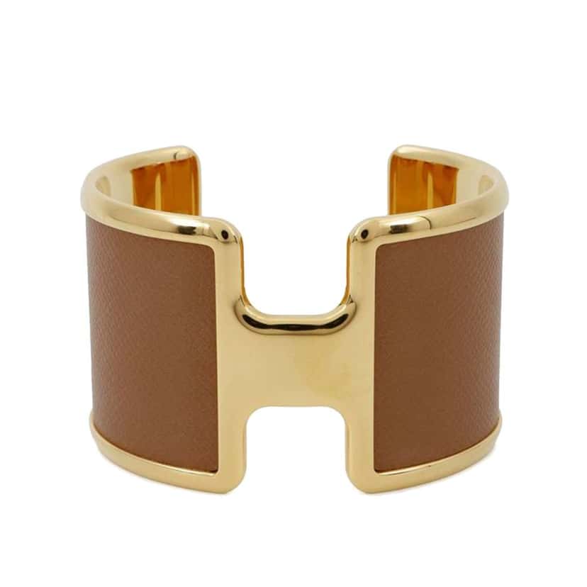 Hermès Gold Plated Epsom Olympe Cuff Bracelet Gold Metal Good condition - Front View